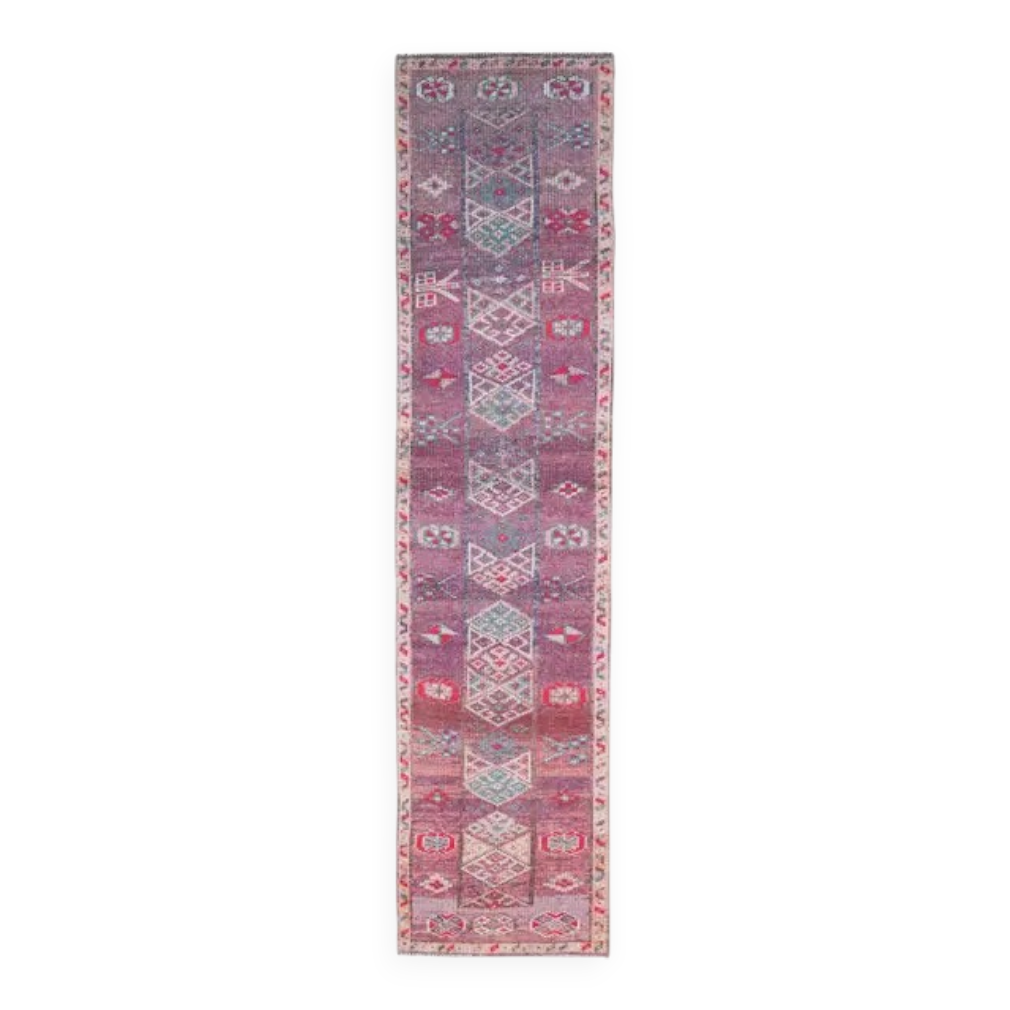 Vintage Turkish Oushak Handmade Cotton Purple Wool Runner Rug 80x348