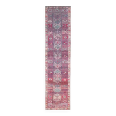 Tapis couloir vintage turc Oushak fait main en coton et laine violet 80x348