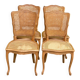 4 Louis XV dining chairs in light solid oak with caning.