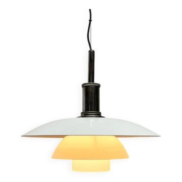 Suspended metal and glass lamp, Danish mid-century model PH 4 1/2 - 4 by Poul Henningsen for Louis Poulsen, 1980s.