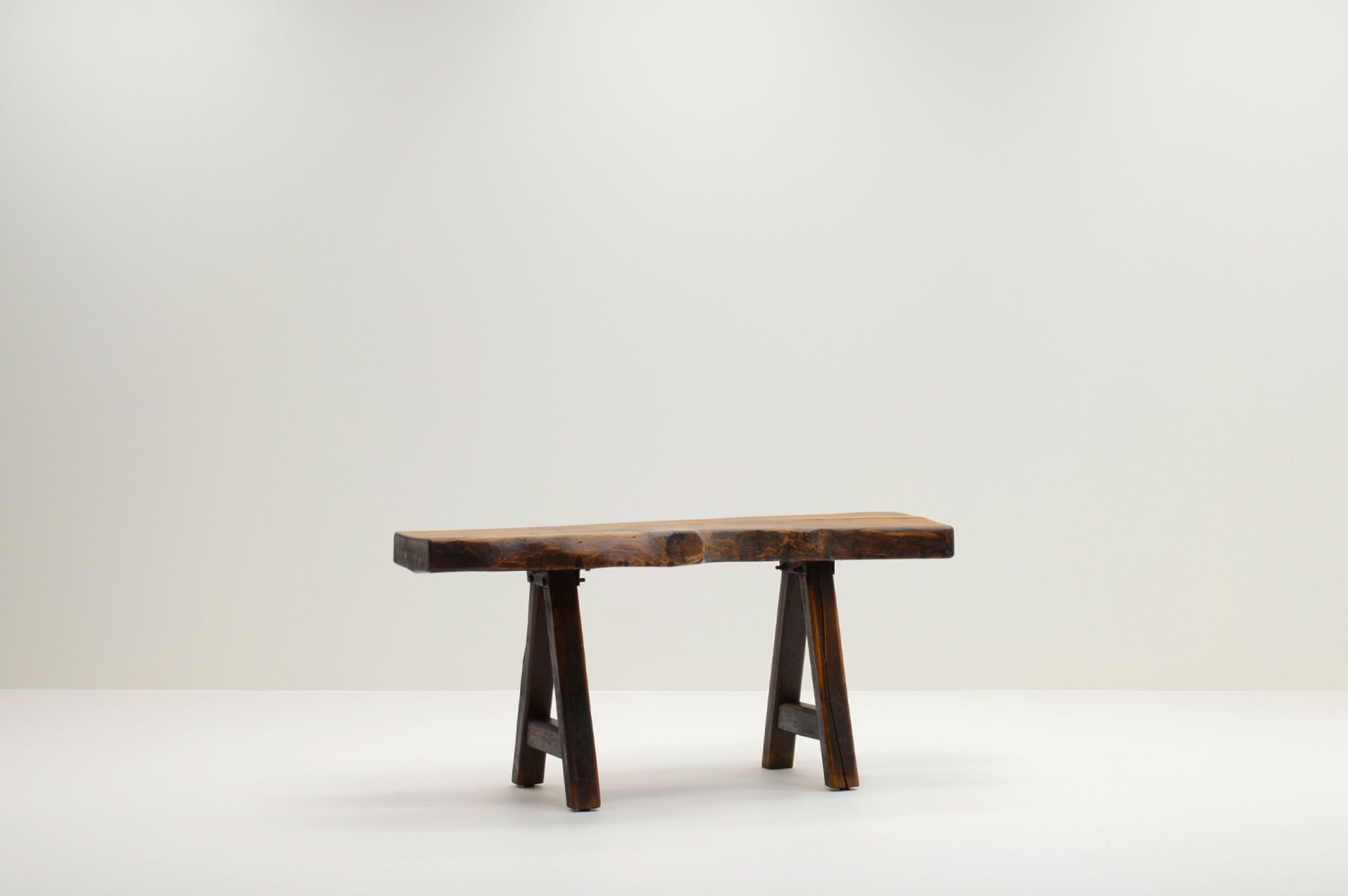 Handmade Oak brutalist table by Mobichalet, Belgium 60s.