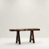 Handmade Oak brutalist table by Mobichalet, Belgium 60s.