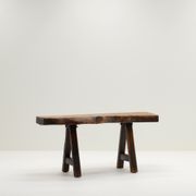 Handmade Oak brutalist table by Mobichalet, Belgium 60s.