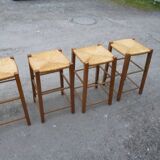 Set of 4 bar stools wood and straw