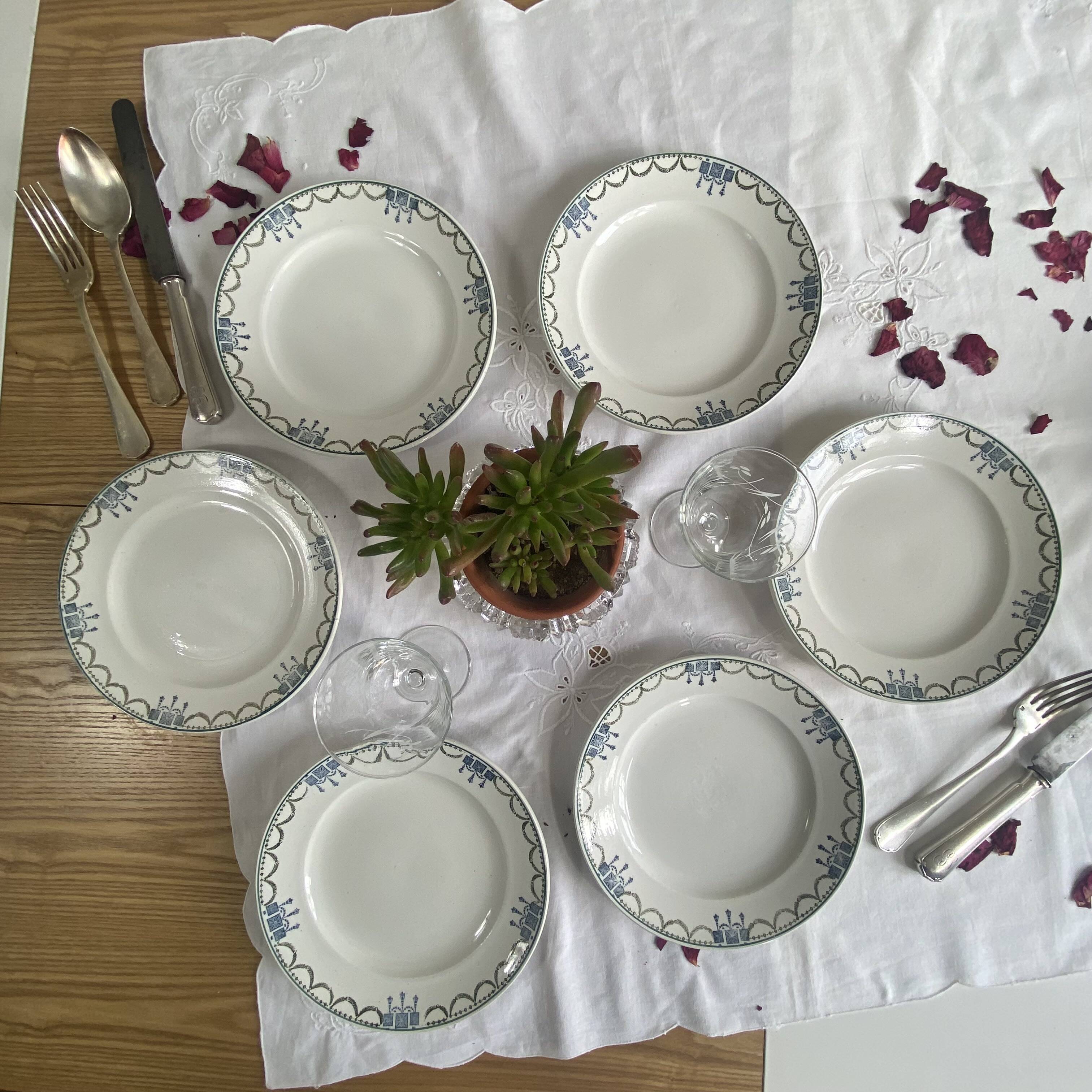 6 antique earthenware dessert plates from Saint Amand.