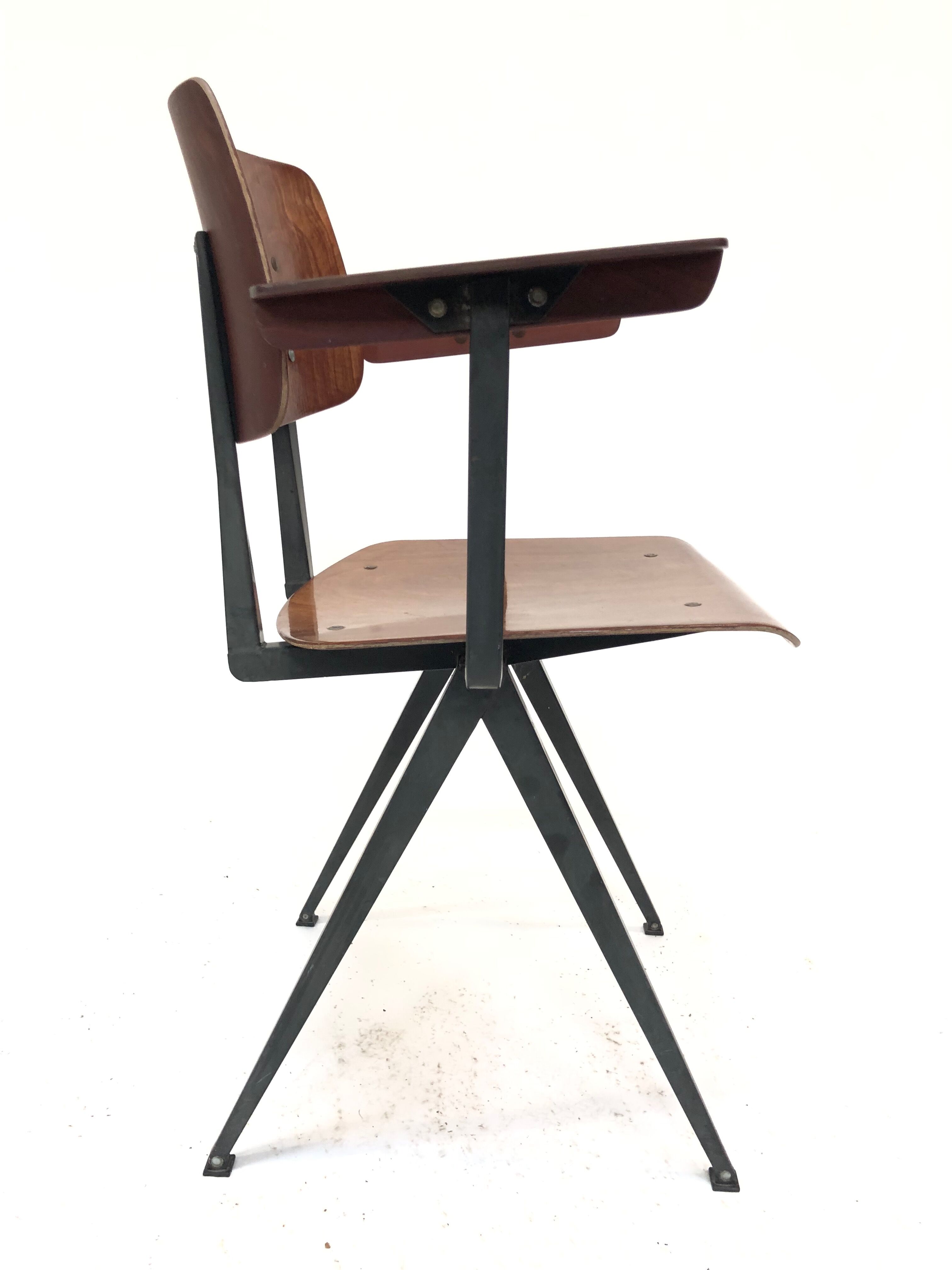 Vintage Galvanitas S16 school Chair with armrests and compass of the 1960s