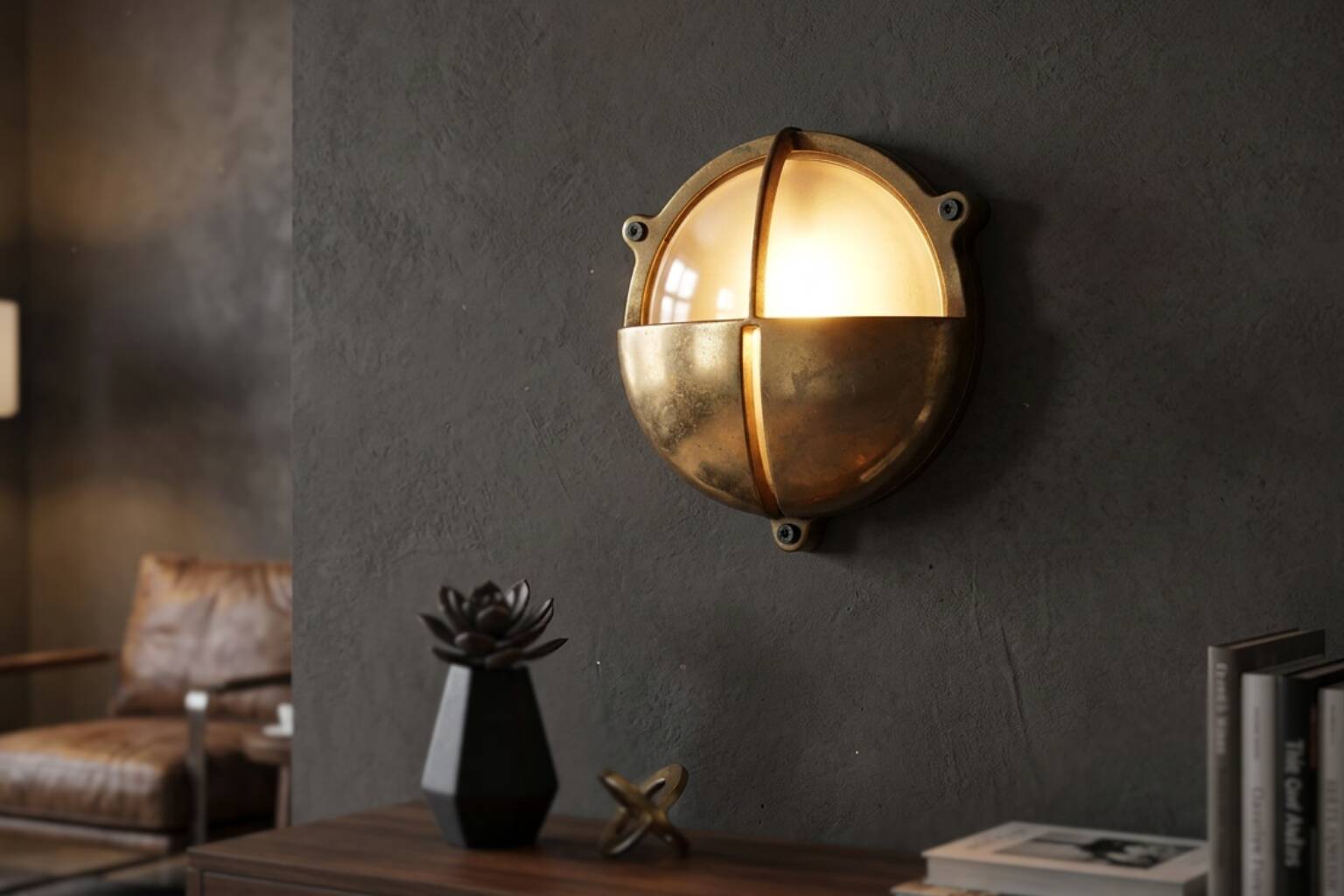 Lampada a Paratia Nautica Vintage in Ottone Massiccio – Stile Industriale A
