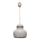 Suspension in white opaline with chrome trim, France circa 1970.