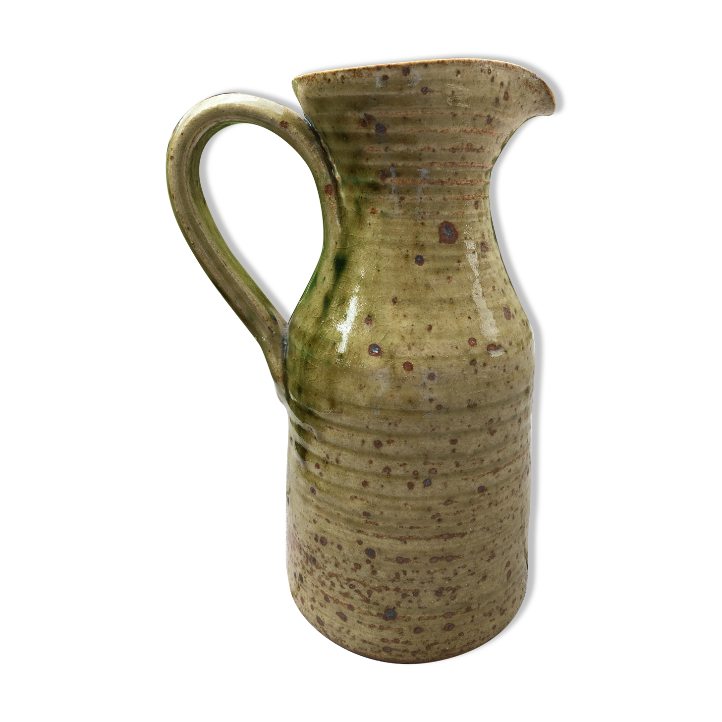 Vase or Pitcher in Beige Sandstone / Green signed Igom Bavil Bridge?