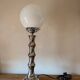 Vintage 1970s chrome globe lamp with bamboo-like finish