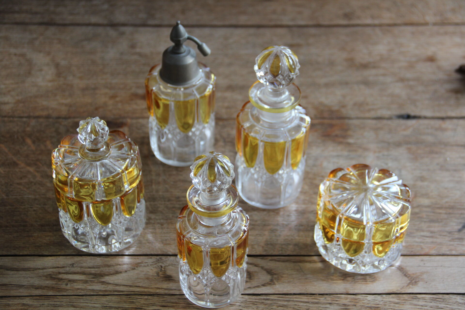 Set of crystal art deco toilet bottles