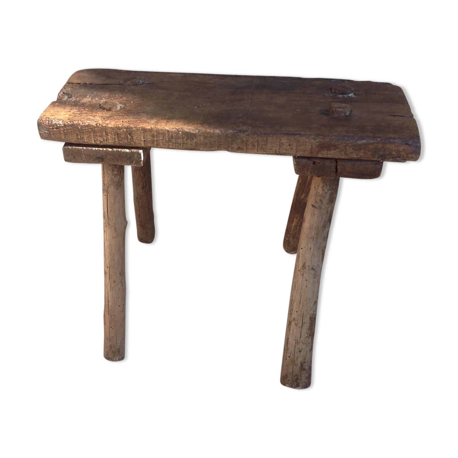Brutalist milking stool in solid wood