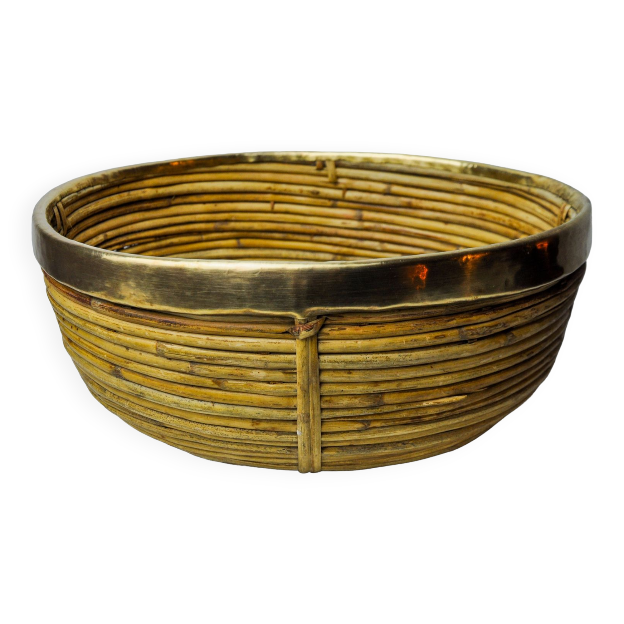 Rattan and brass basket, Italy, 1970
