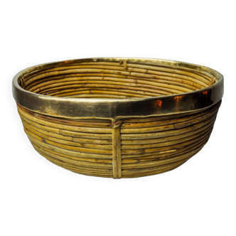 Rattan and brass basket, Italy, 1970