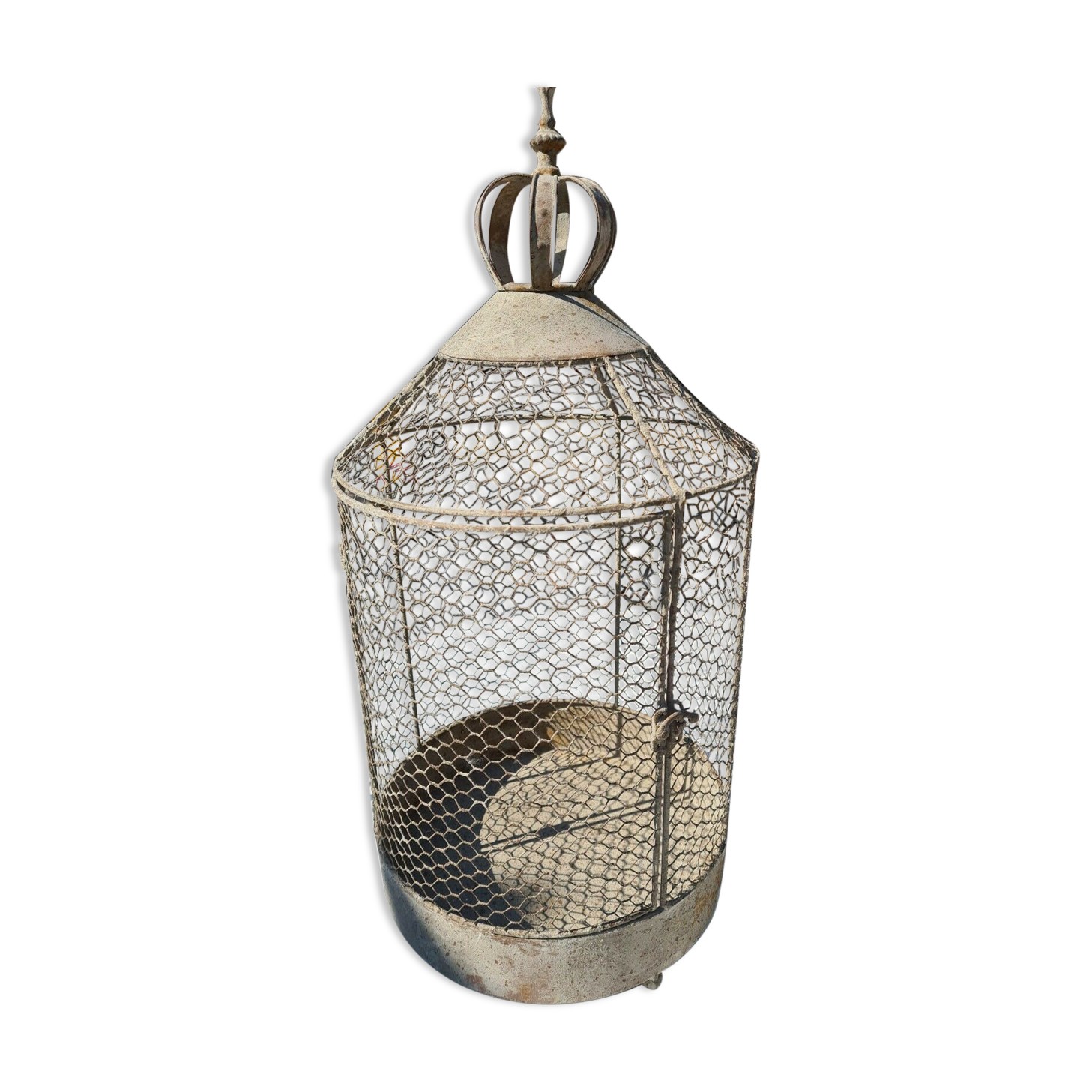 iron bird cage with a crown