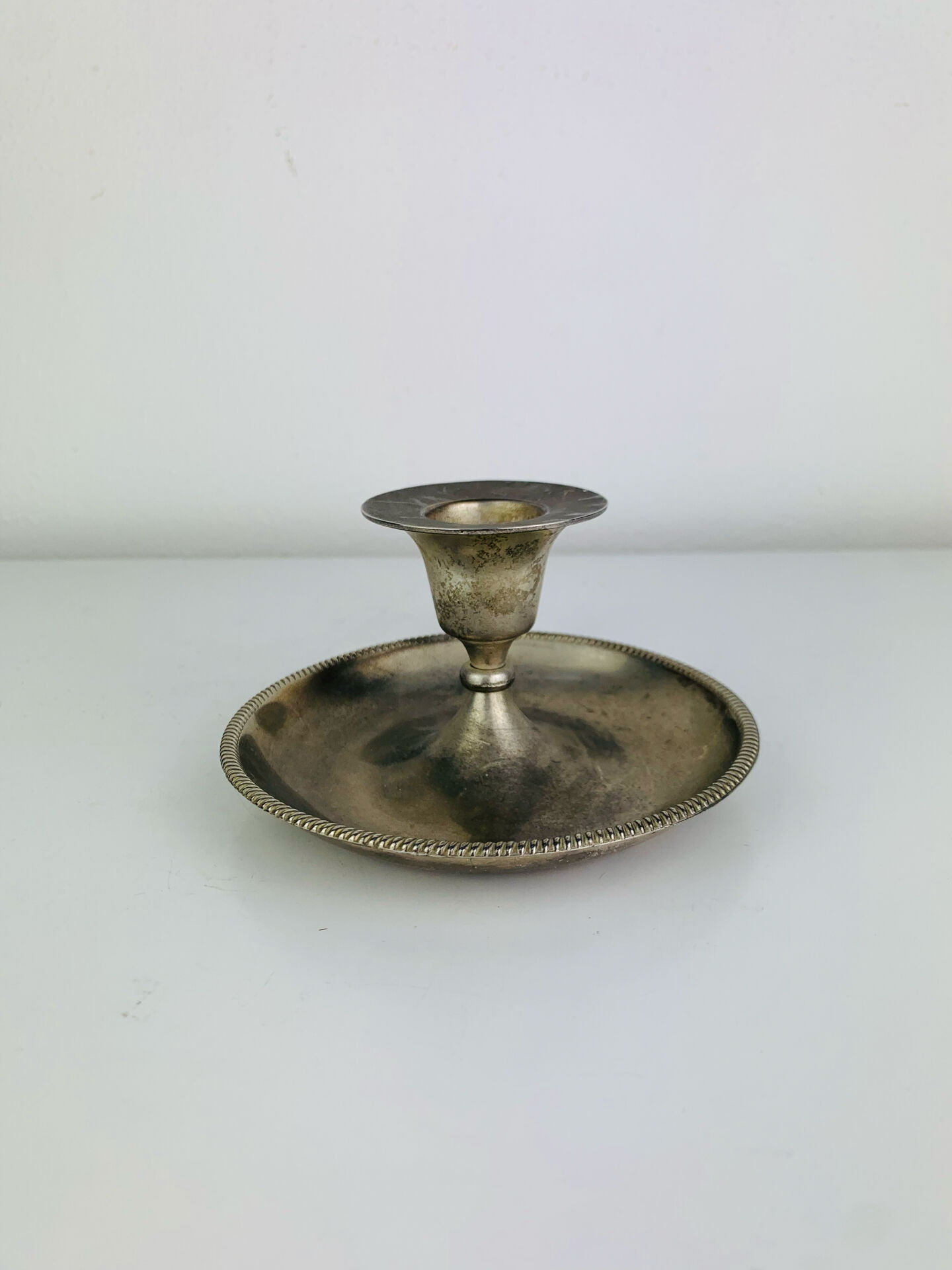 Silver-plated metal candlestick, vintage rat.