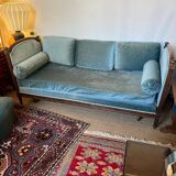 Vintage Louis XVI style blue velvet sofa