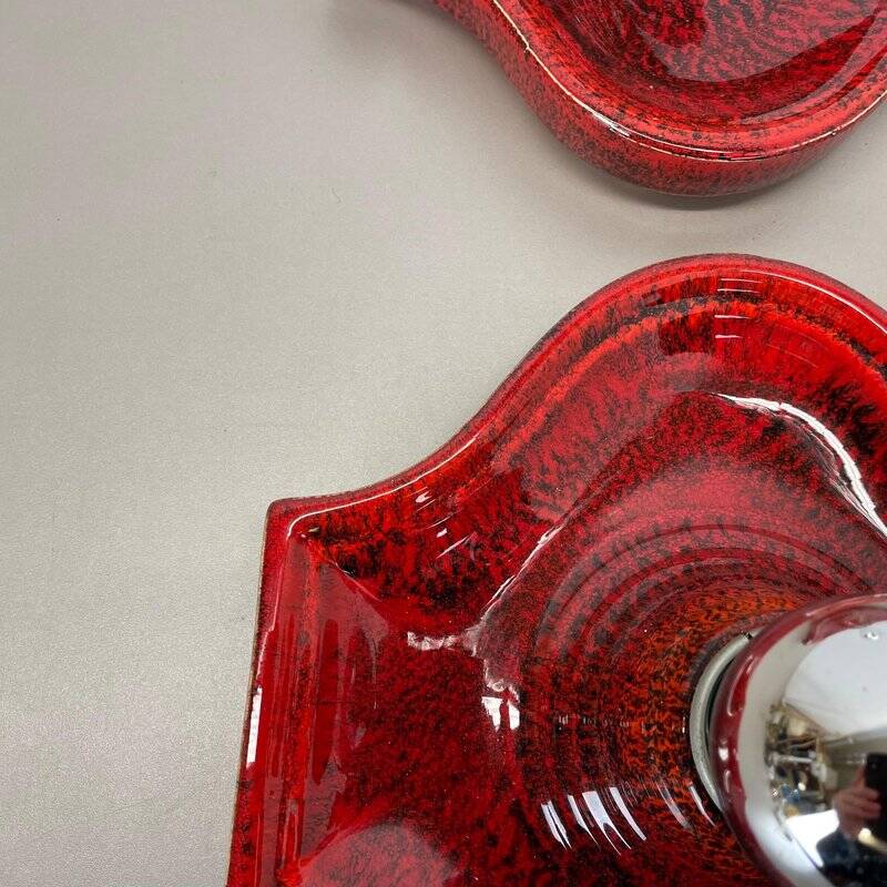 Red ceramic fat lava wall lamps by Hustadt Lights, Germany, 1970s, set of 2