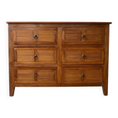 Chest of drawers with 6 drawers, pointed teak bamboo.