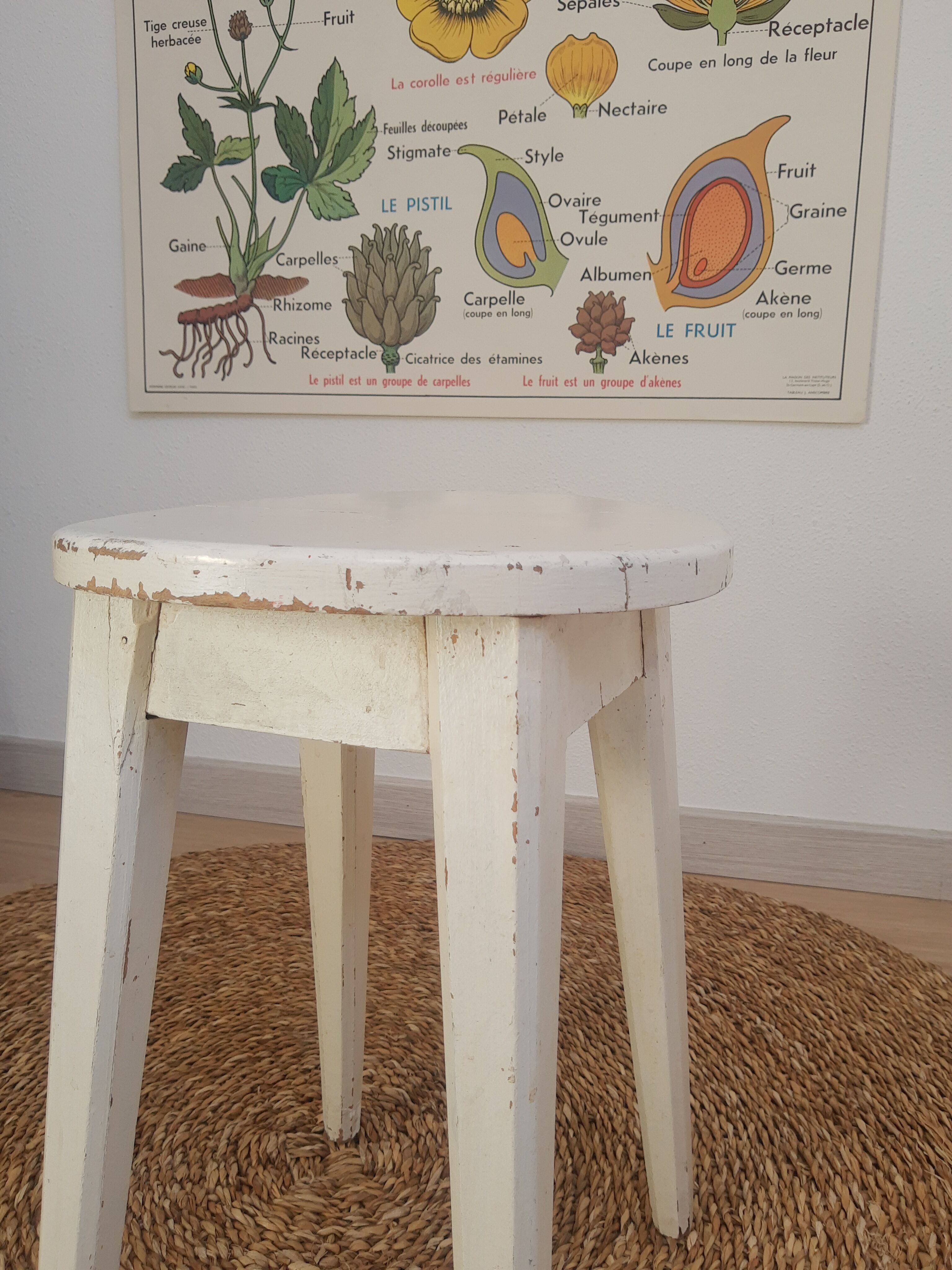 Vintage white farm stool