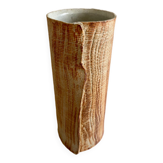 Contemporary ceramic vase, striated draped stoneware, signed