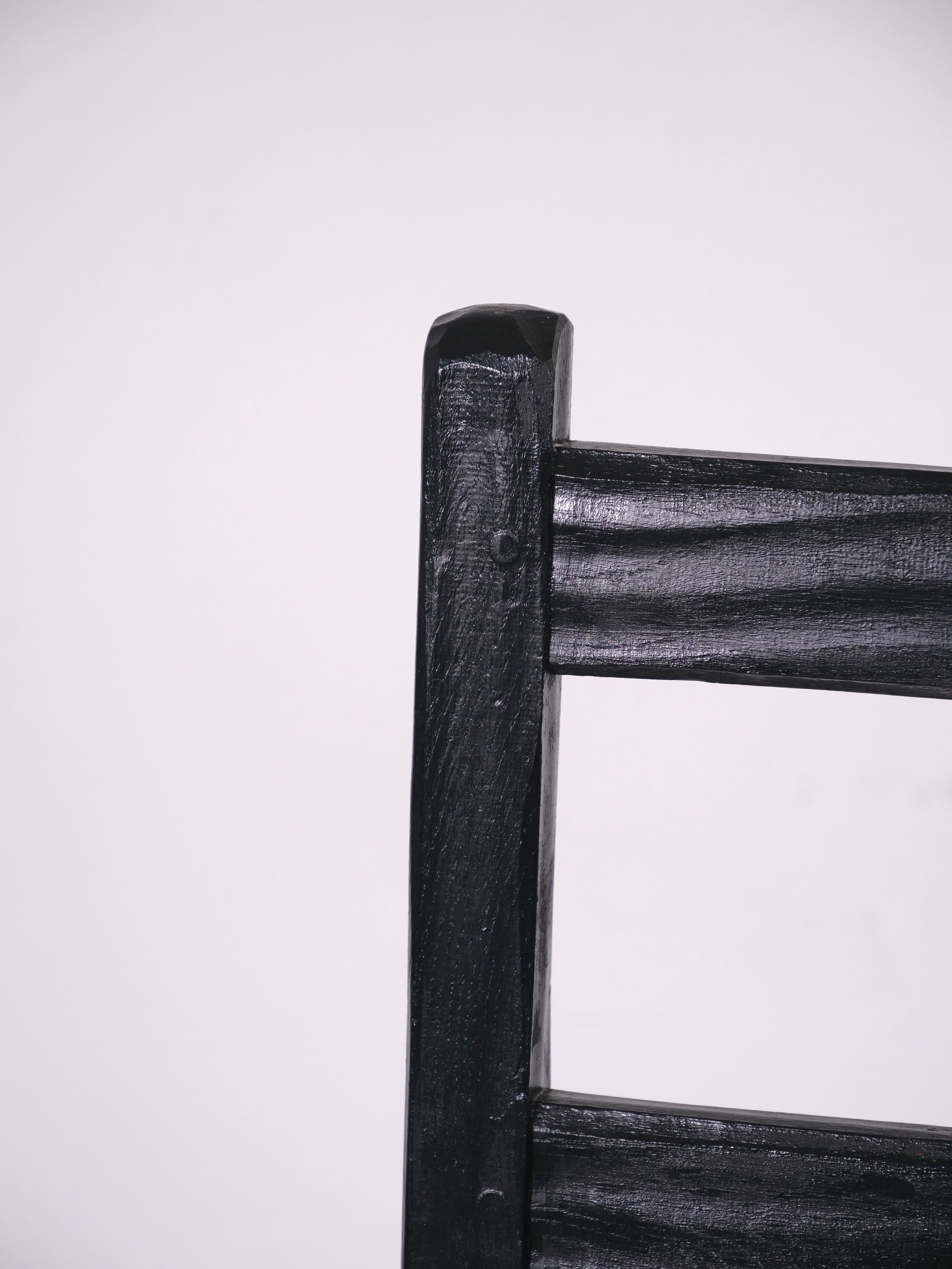 Set of 6 black brutalist chairs in solid oak