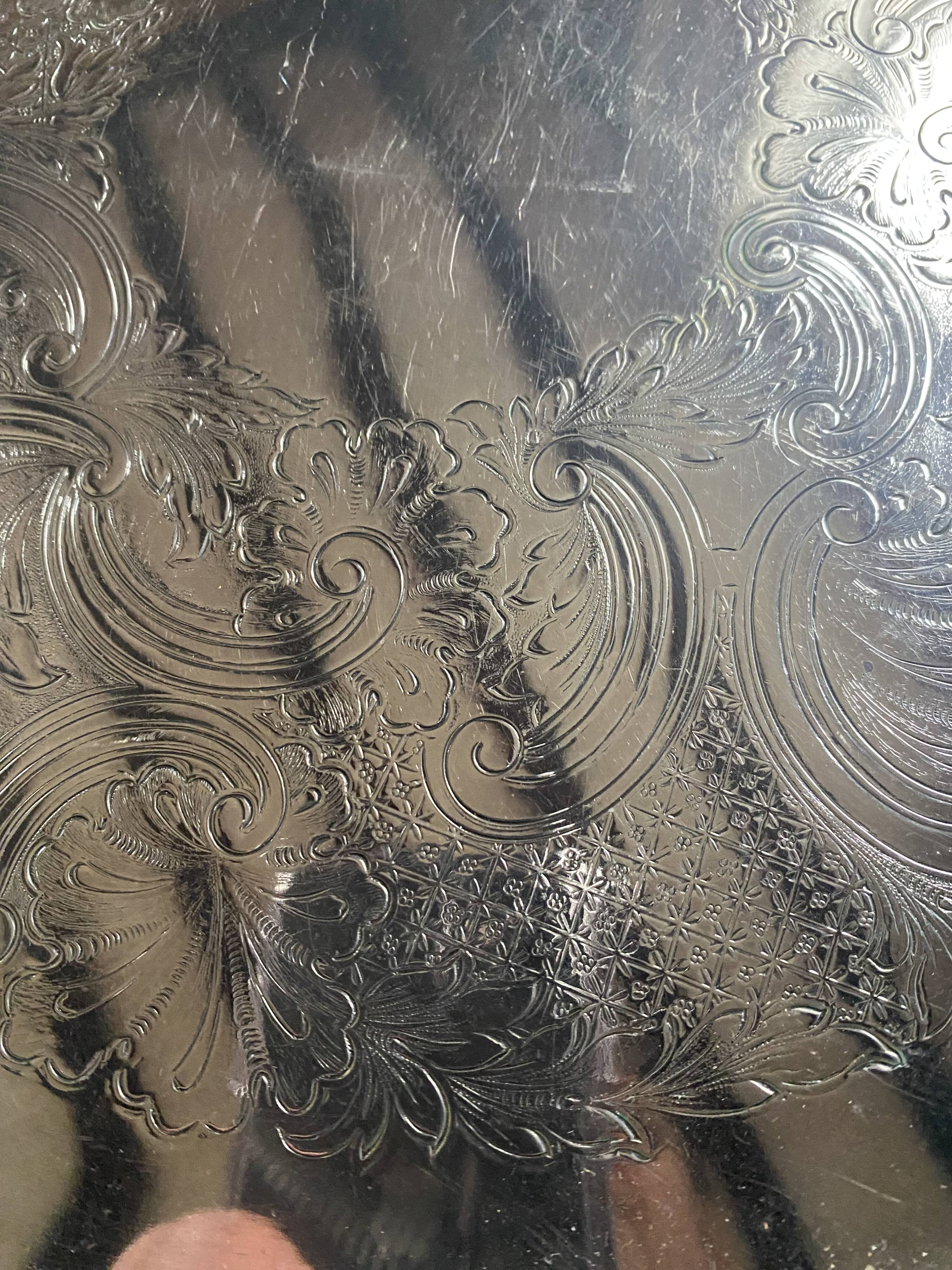 Round silver metal tray