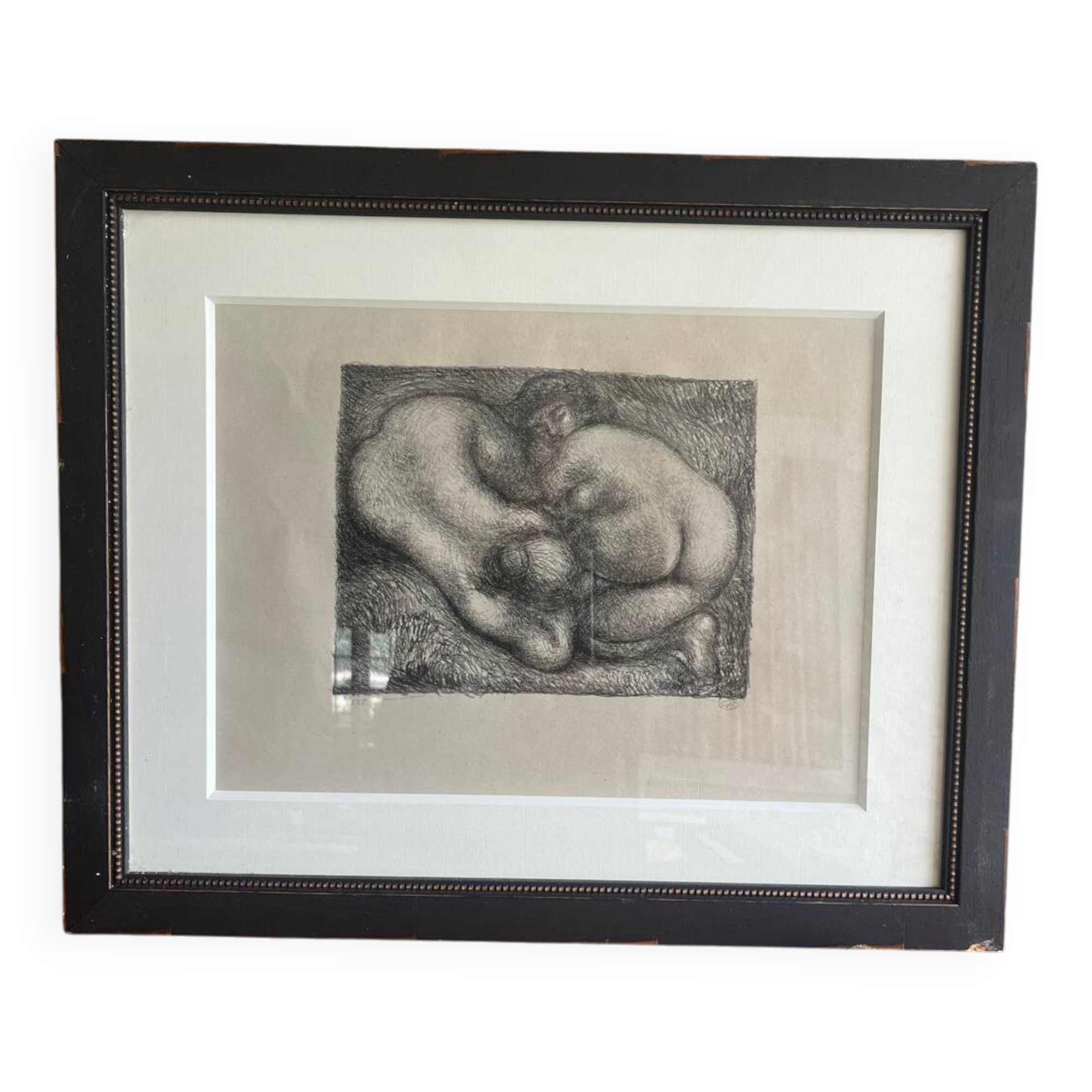 Maillol Aristide . Gravure encadrée. Deux femmes dans l herbe 62/125