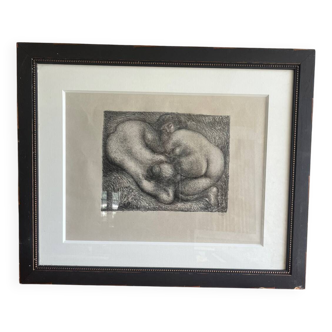 Maillol Aristide . Gravure encadrée. Deux femmes dans l herbe 62/125