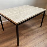 Table italienne en laiton travertin et acier ou table basse, années 1960