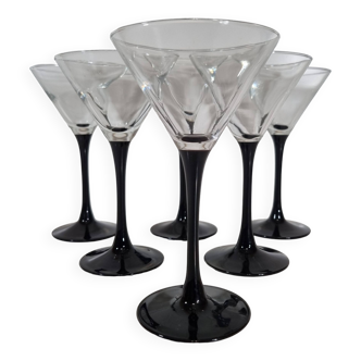 Set of 6 vintage martini glasses with black stem - Luminarc - 70s / 80s