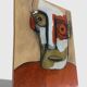 Abstract neo-primitive French portrait painting, mixed media on panel, 1999