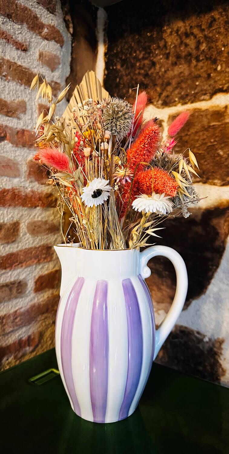 Purple striped teapot with lid strainer