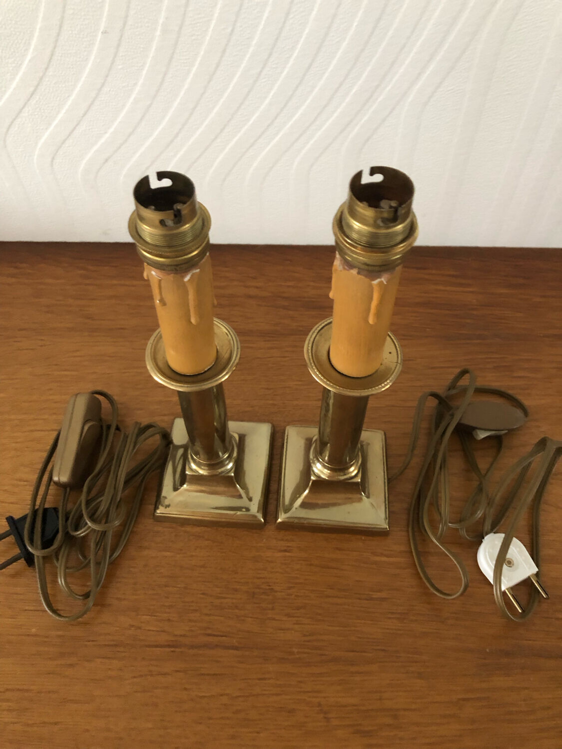 2 old brass candlestick lamp bases
