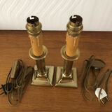2 old brass candlestick lamp bases