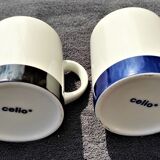 Mugs 1 at the base 1 circle black, 1 at the base 1 circle blue