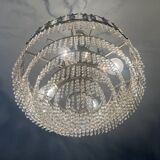 Lustre cascade de pampilles en cristal et bronze argenté