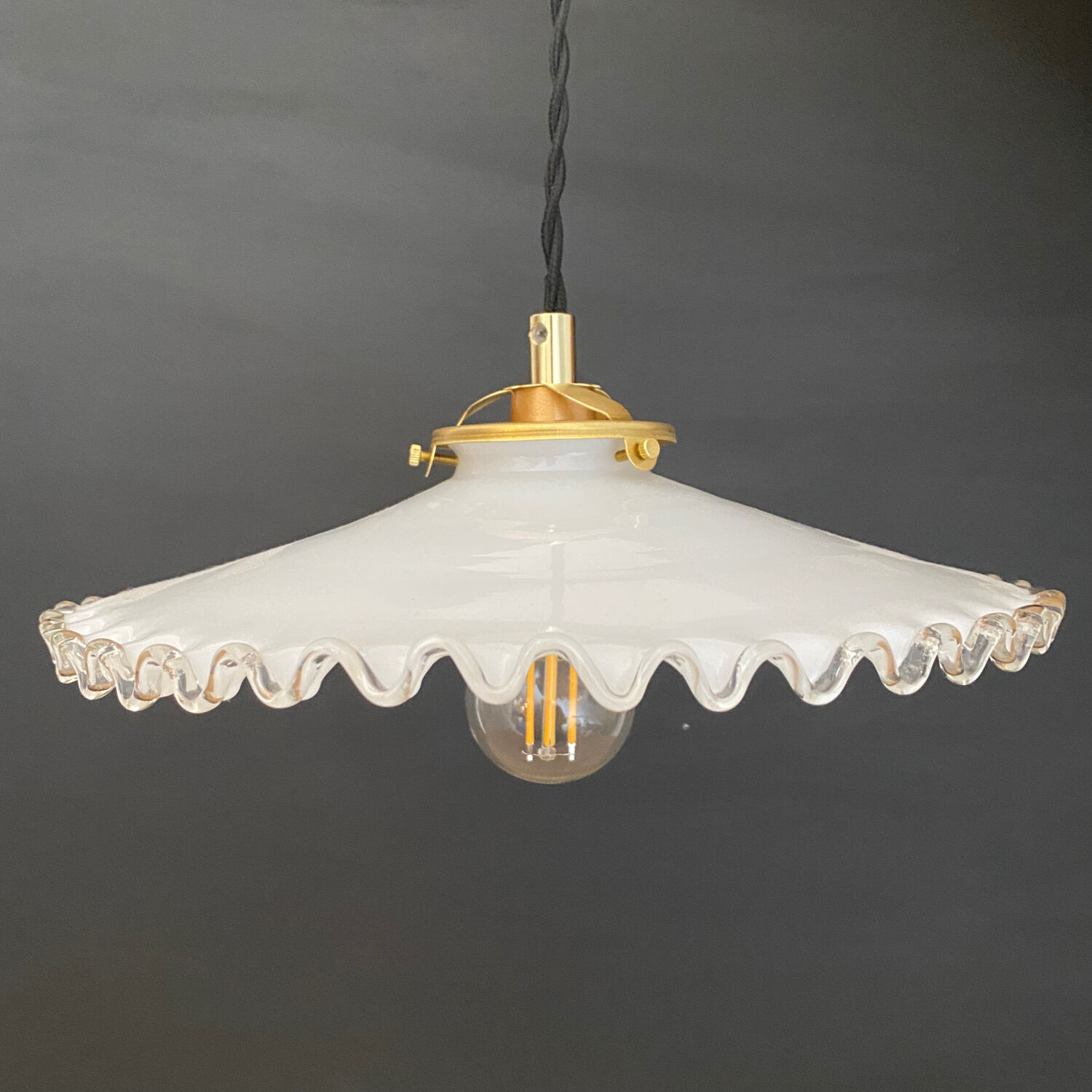 Vintage lampshade pendant light in white opaline