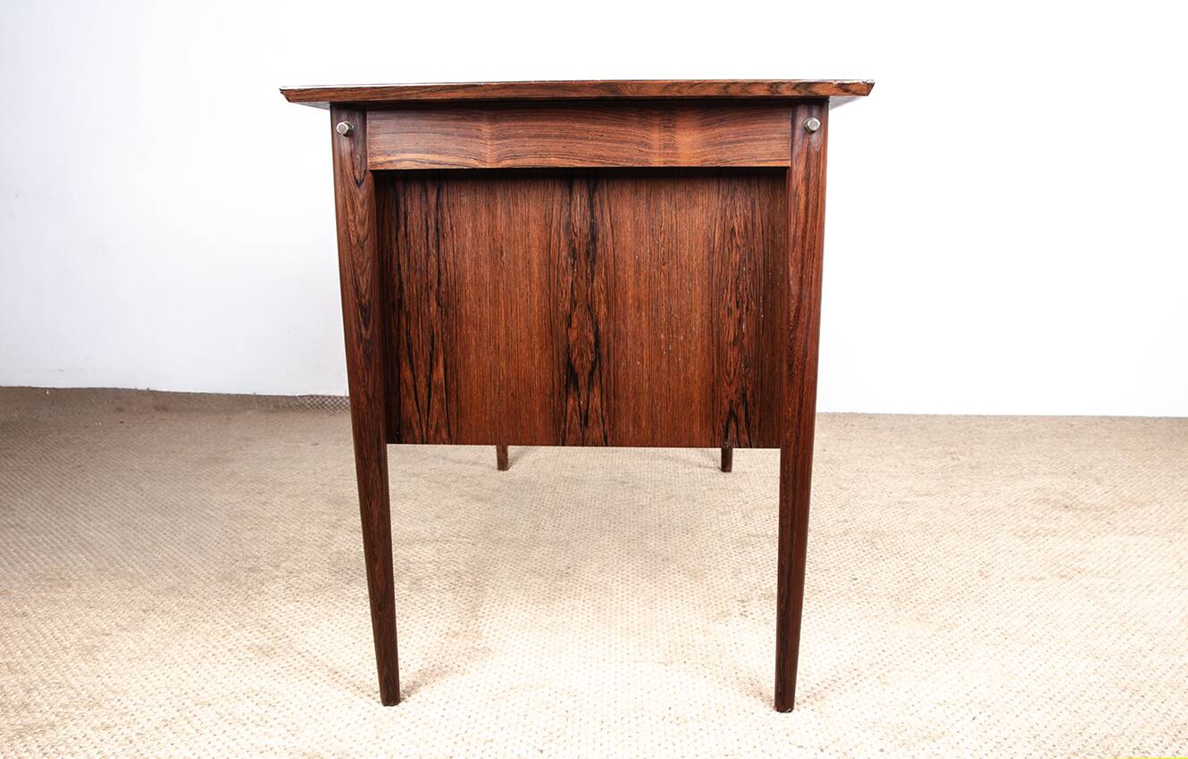 Danish extendable desk, Rosewood and Brass, model OS 51, Arne Vodder.