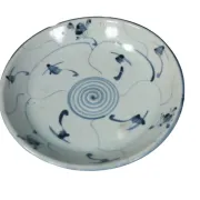 Chinese blue and white dish with spiral lotus decoration – Fujian, c.1800