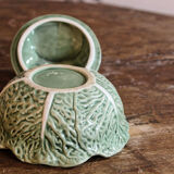 Covered pot in slip, collard greens