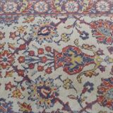 Old small wool carpet / oriental decoration sand blue / red 130x63cm