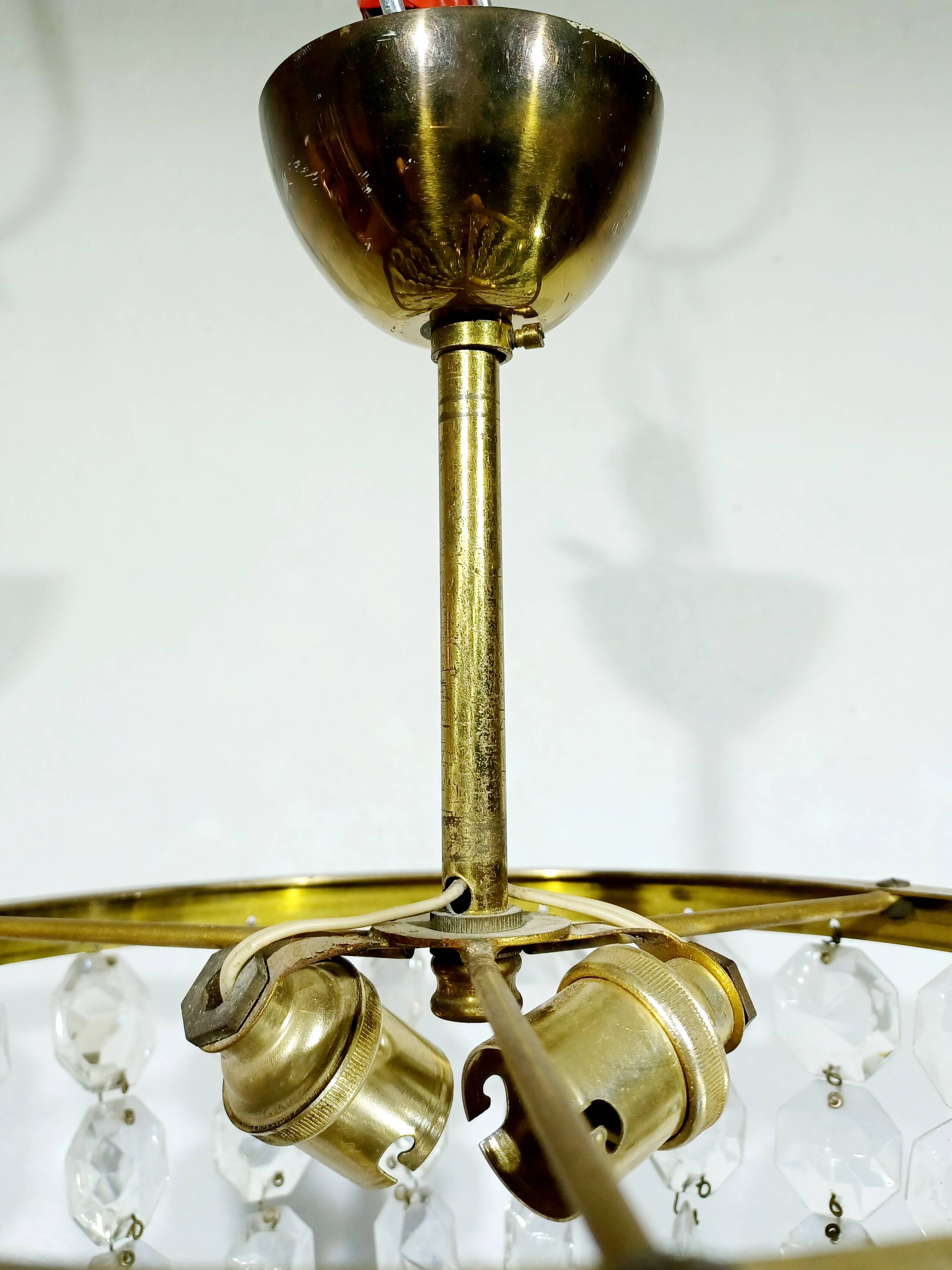 Plafonnier 2 lumières Laiton Et Cristal
