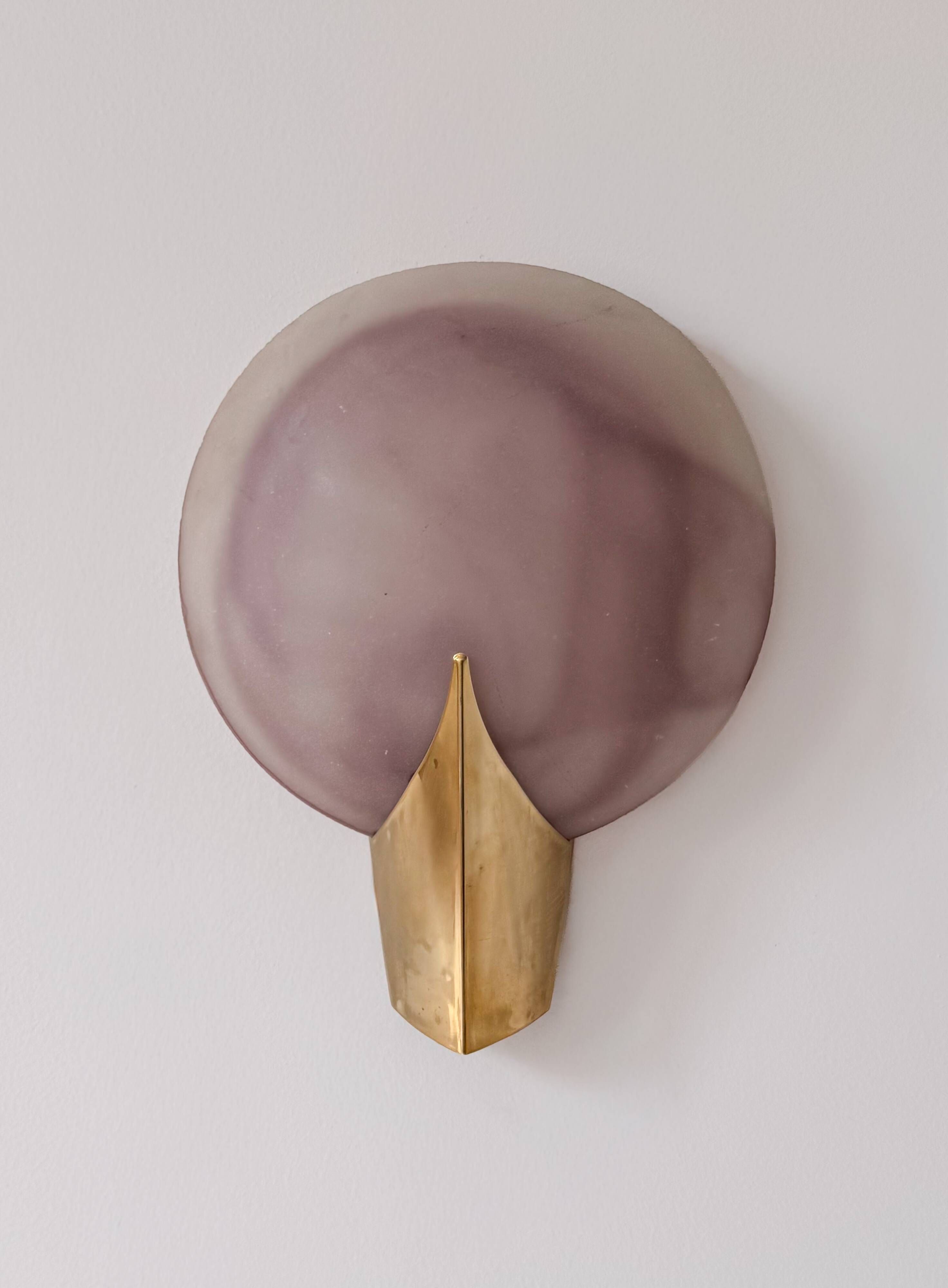 Vintage brass and frosted tinted glass wall light, Denmark, 1970.