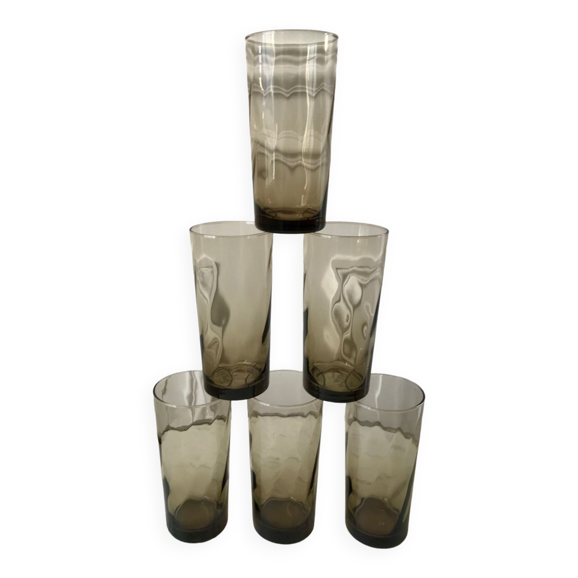 Set of 6 glasses smoked long drink 70s