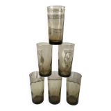 Set of 6 glasses smoked long drink 70s