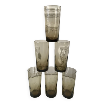 Lot de 6 verres fumés long drink années 70