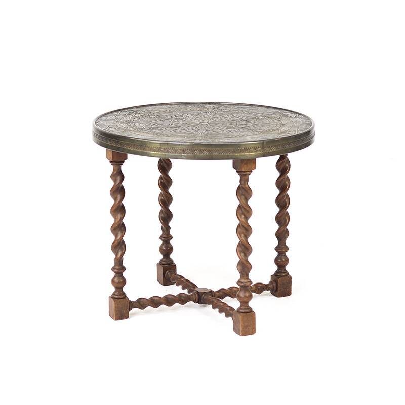 1920's Side-Table with Oak Frame and Brass top