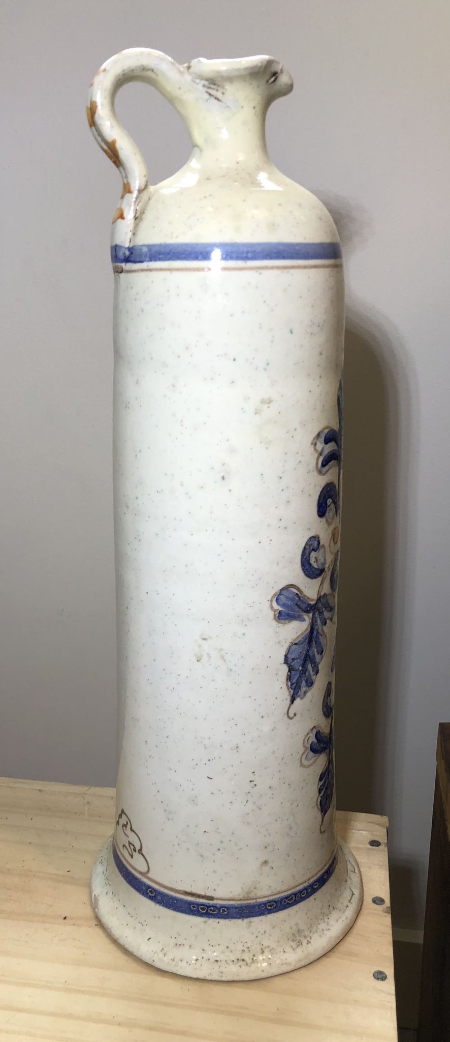 Painted terracotta bottle in black style signed CS bird painting floral decoration