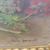 Still life painting, bouquet of flowers, oil on wood by Lillie Honnorat